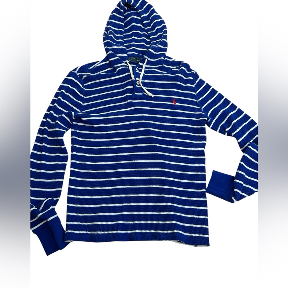 POLO Ralph Lauren Blue & White Thermal hoodie top size Medium